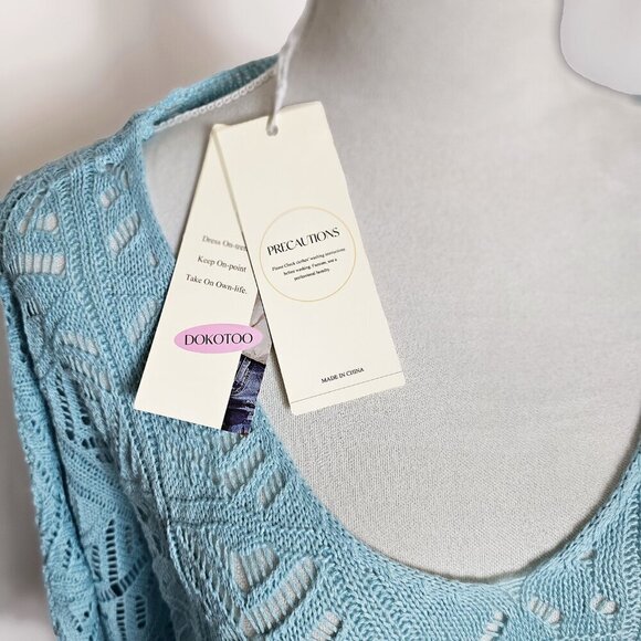 Light Blue Lace Knitted Summer Sweater - Picture 2 of 4